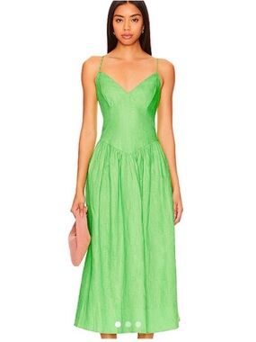 RHODE Green Corset Waist Midi Dress
